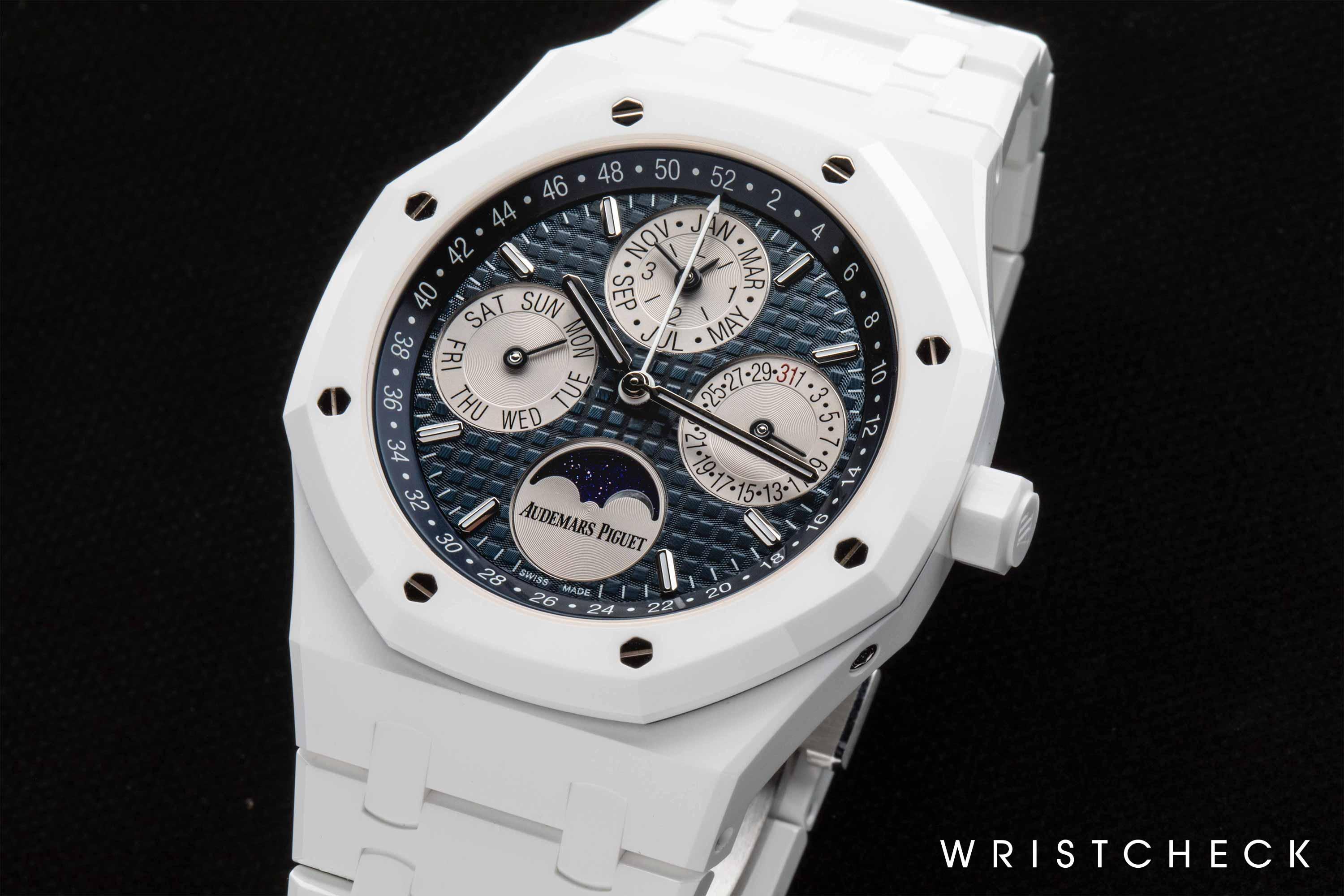 Beautiful contrast in the form of its shiny blue dial paired with white sub-registers