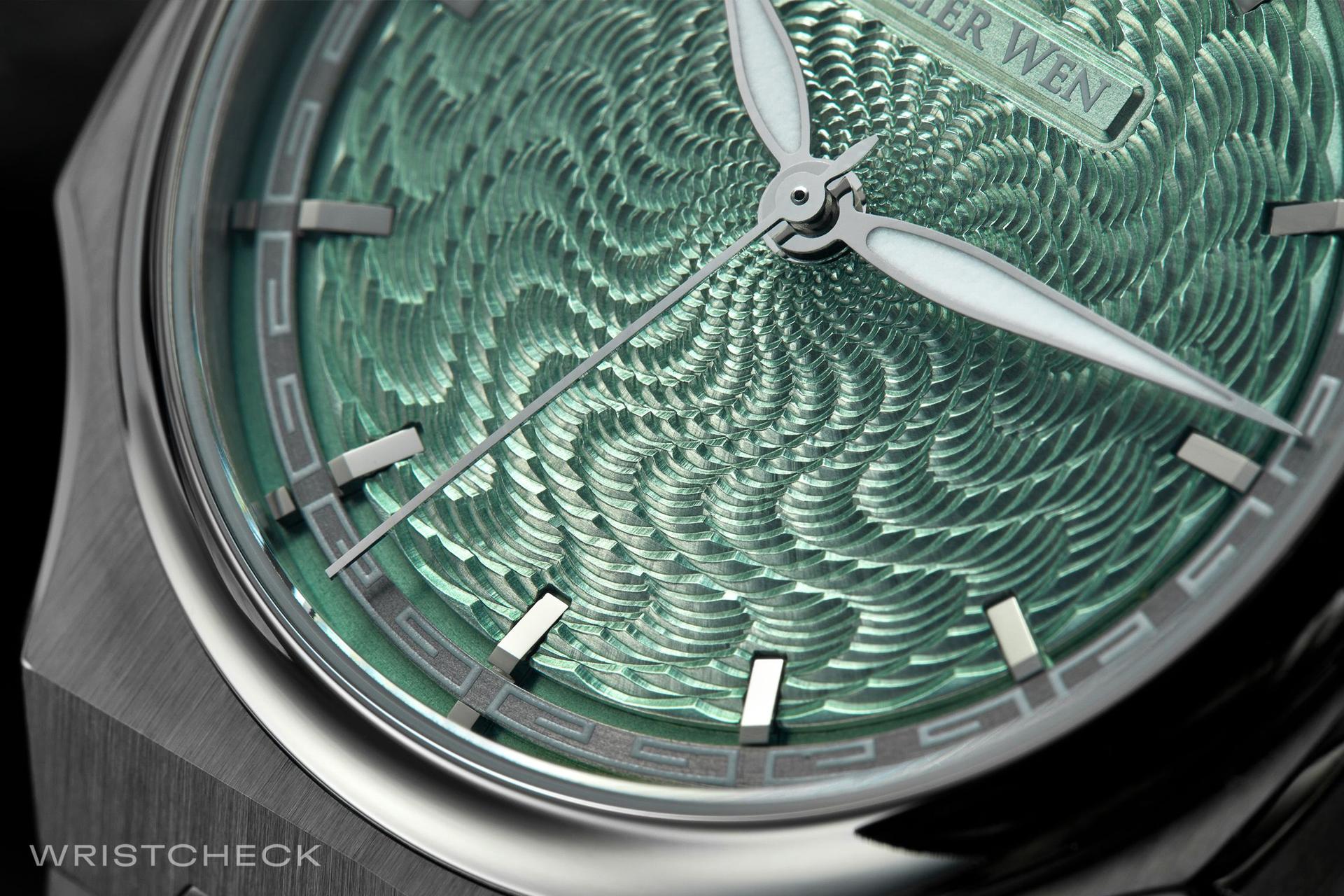 It takes around 8 hours to handcraft the jade green guilloché dial for the Perception 传承 Special Edition