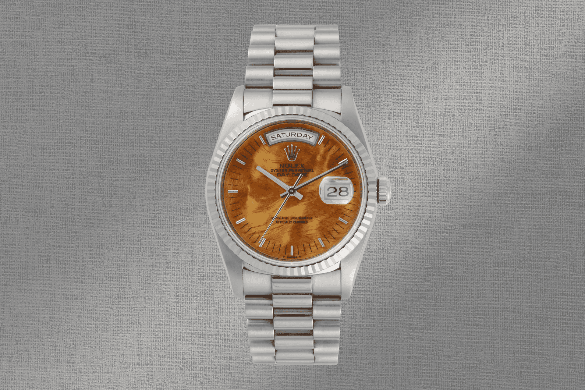 Rolex Day-Date 36 White Gold Wood Dial