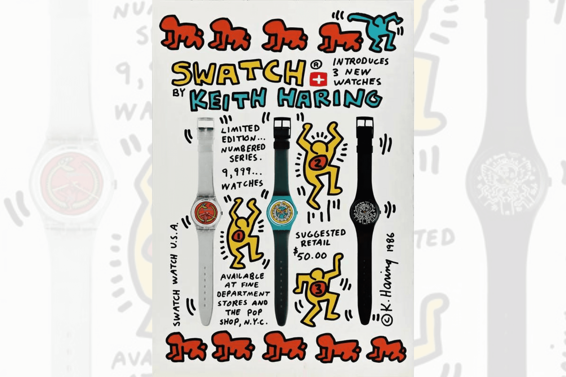 An original 1986 retail poster announcing Keith Haring’s collaboration with Swatch Photo_ Keith Haring_ Artsy.png