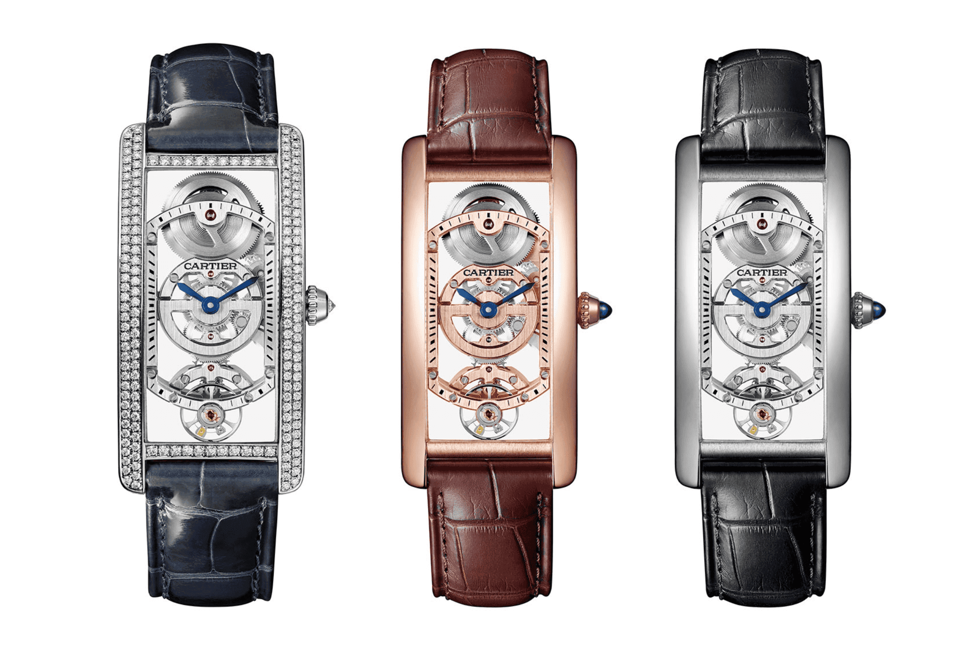 In 2017, Cartier released a series of skeletonized versions of the design, consisting of 100 pieces in platinum, 100 in pink gold, and a smaller number of platinum cases set with diamonds