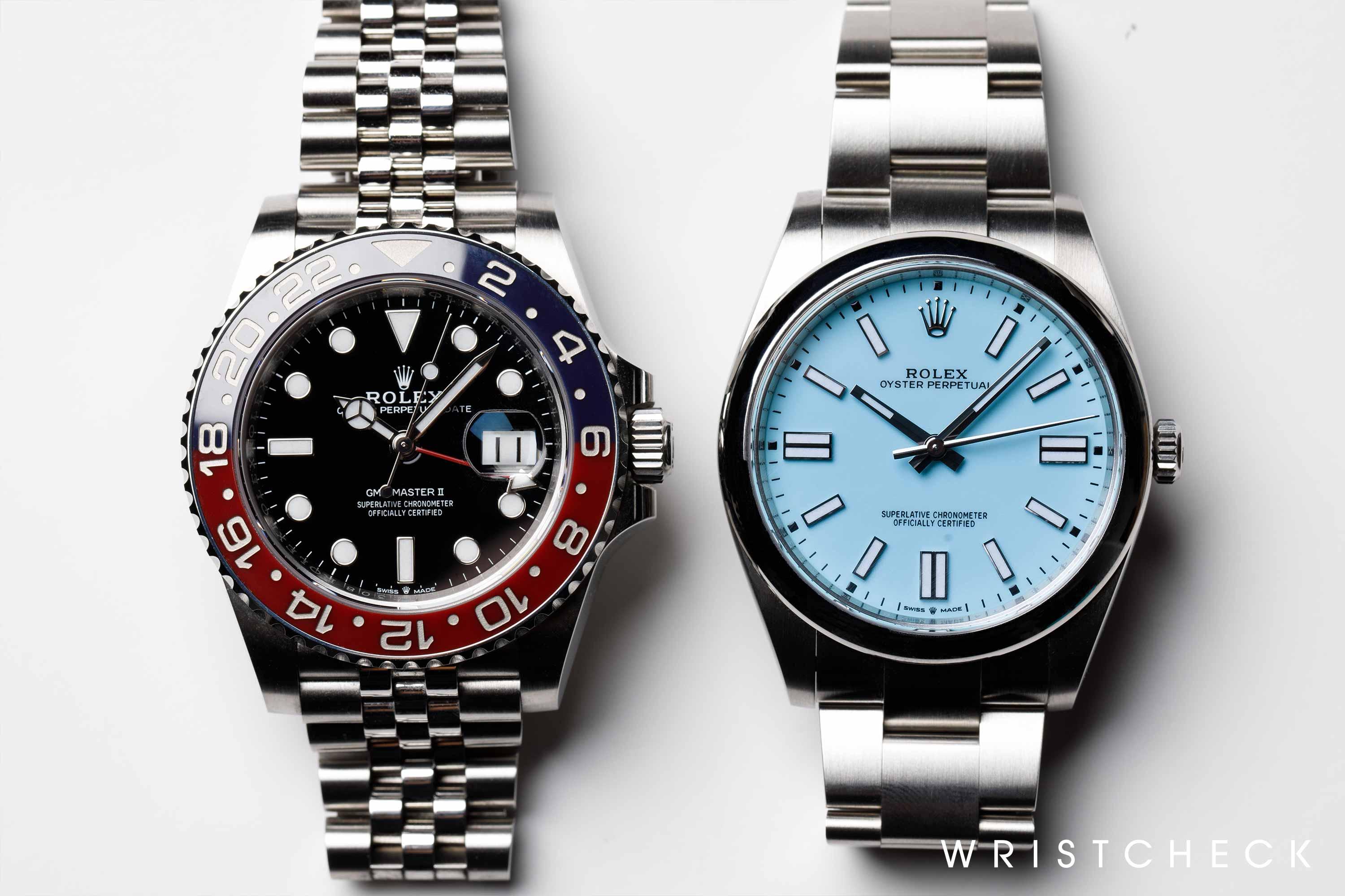 Rolex GMT Master II Ref. 126710BLRO 40mm and Oyster Perpetual in Turquoise 41mm