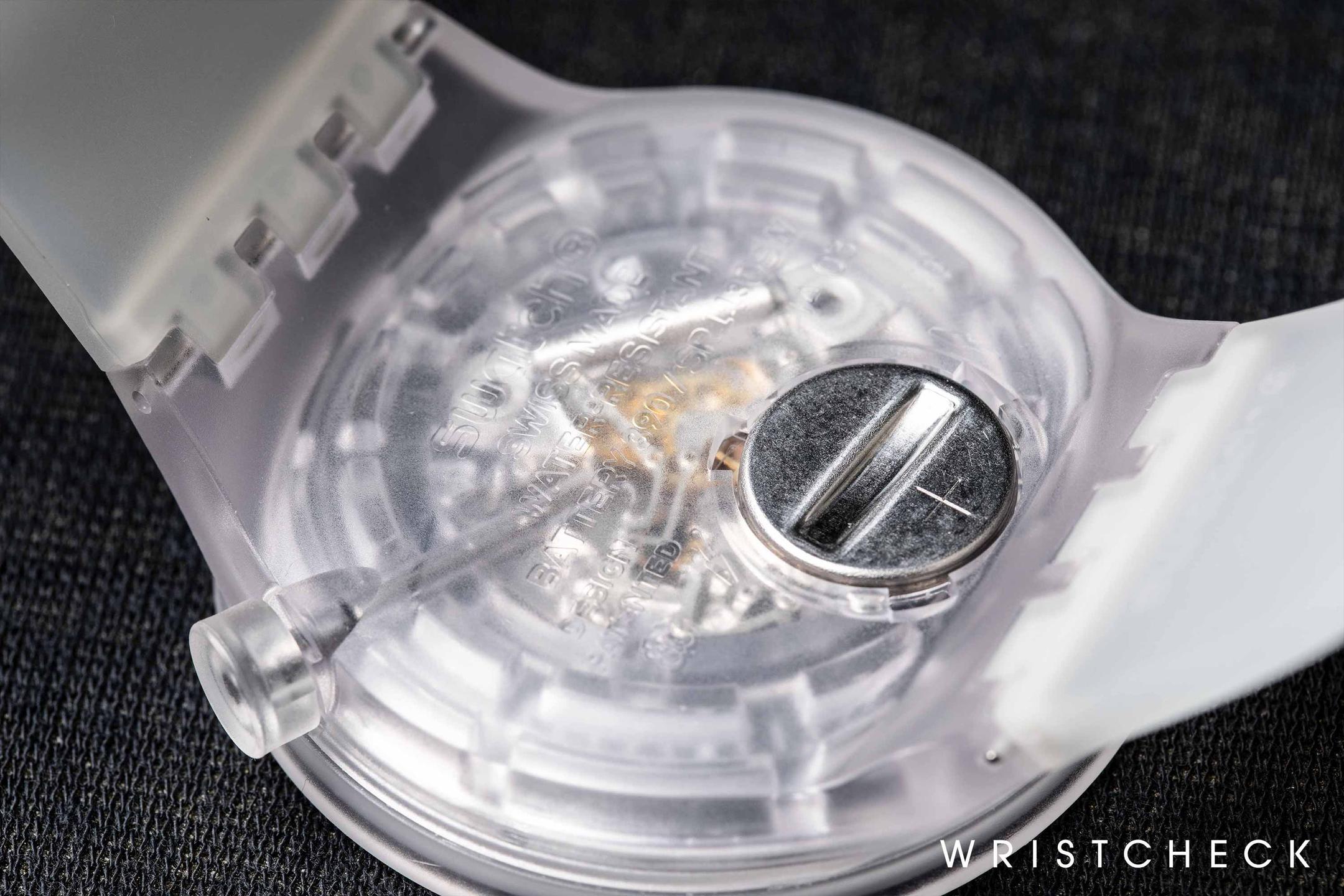 Case back of Swatch quartz watch