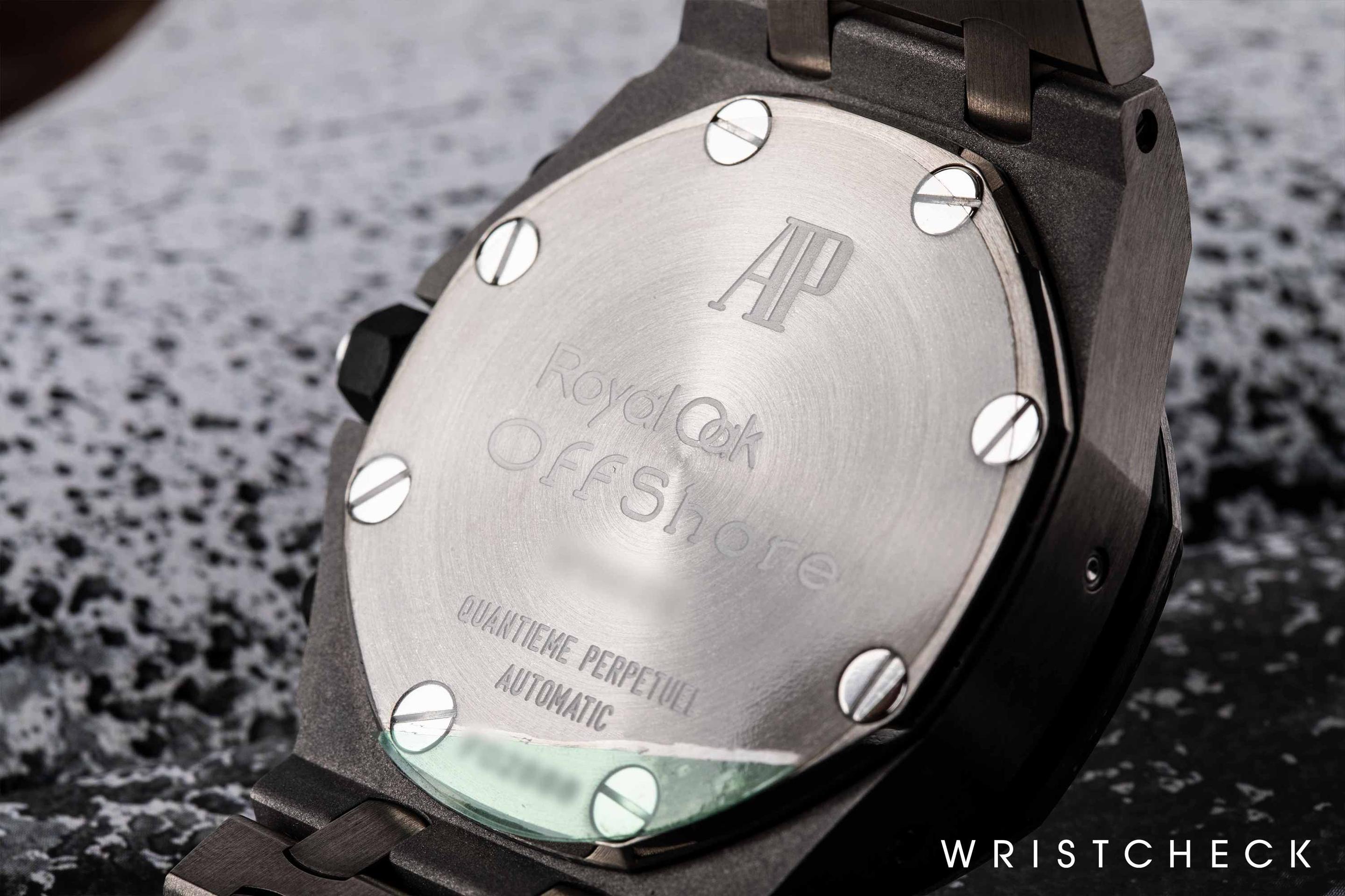 Case back of Royal Oak Offshore Titanium Perpetual Calendar Chronograph